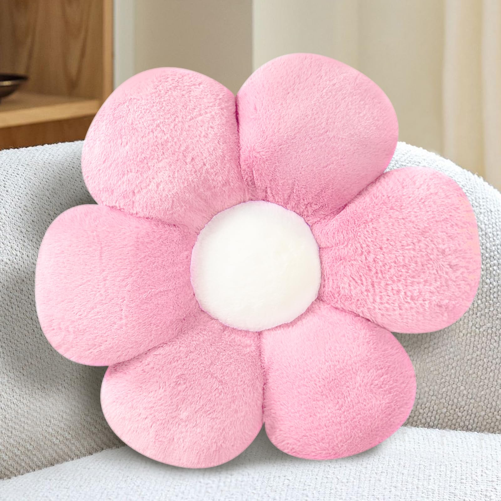 Almohada Decorativa En Forma De Flor FIONOUT - Rosa, 25.5 Pulgadas, Felpa Suave, Para Suelo O Sofá