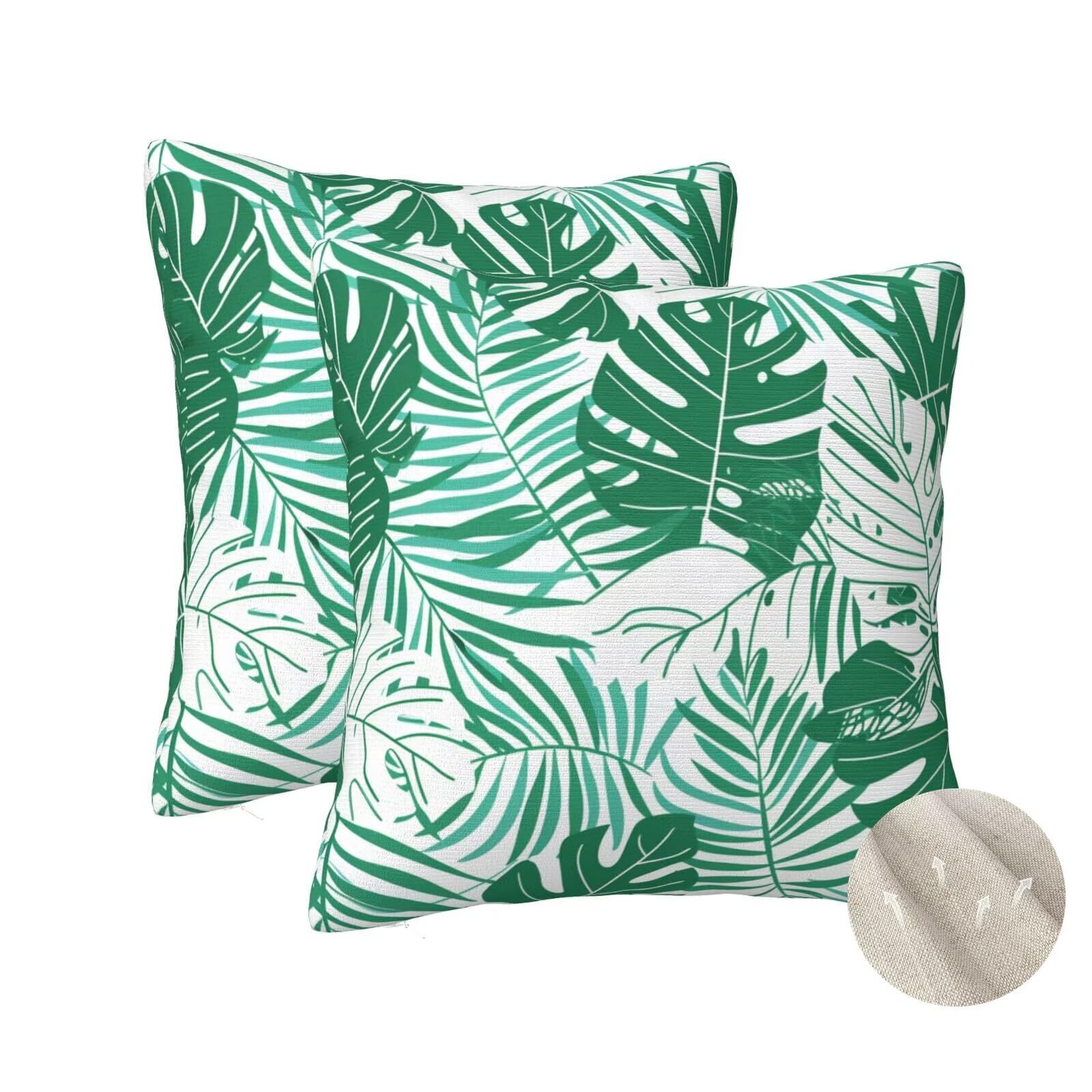 Housse Coussin 70x70 cm Vert | Lot de 2 Carré Motif Plantes Tropicales pour Canapé