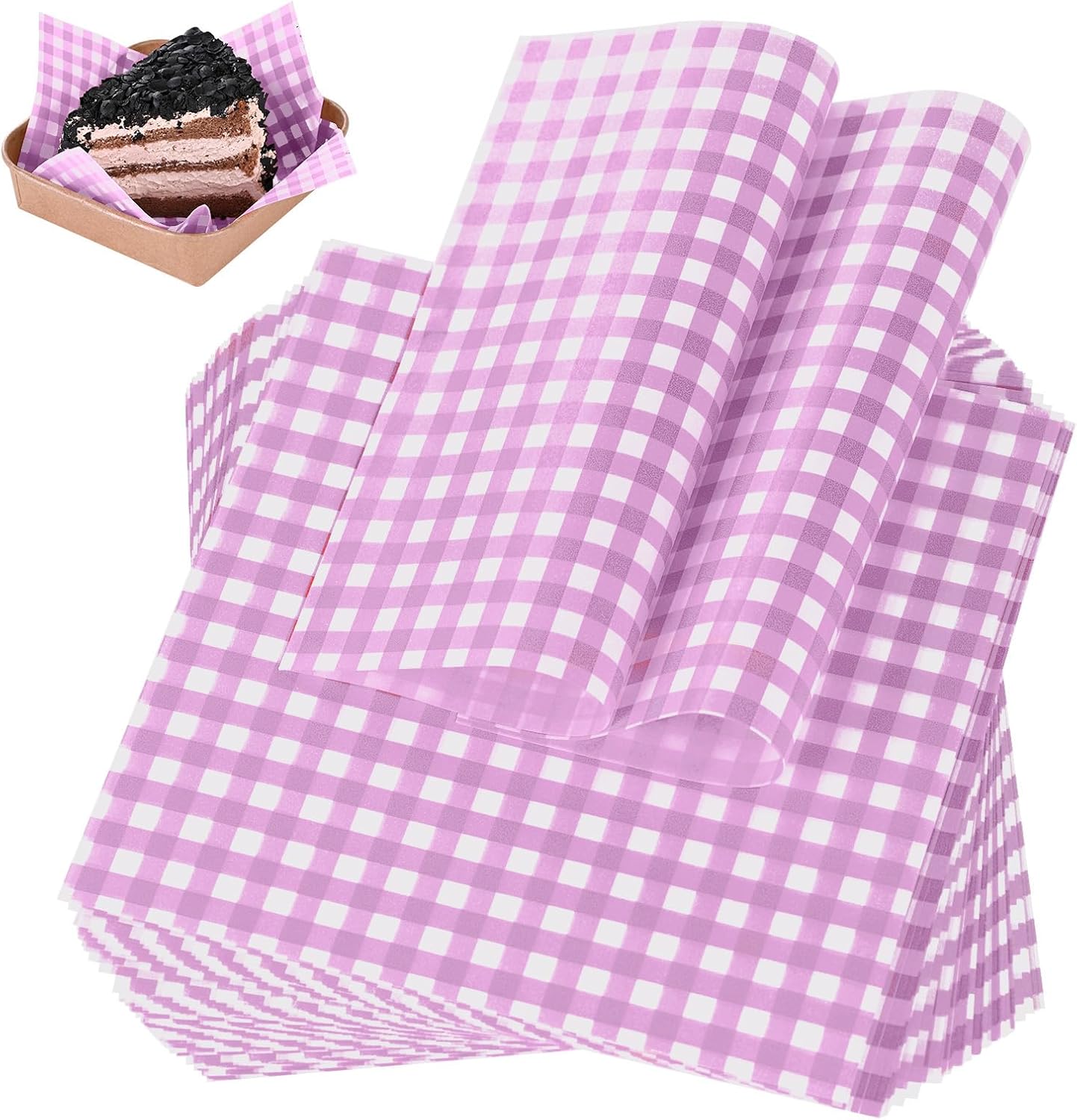 100 Pieces Wax Paper Sheets 7x7 Inch, Food Basket Liners Deli Wax Paper Sheets for Wrapping Bread Sandwiches Fries, Pink Checkered
