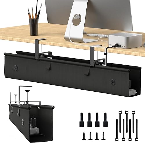 Bandeja de organización de cables para debajo del escritorio, organizador de cables sin taladrar de 40 pulgadas con base reforzada