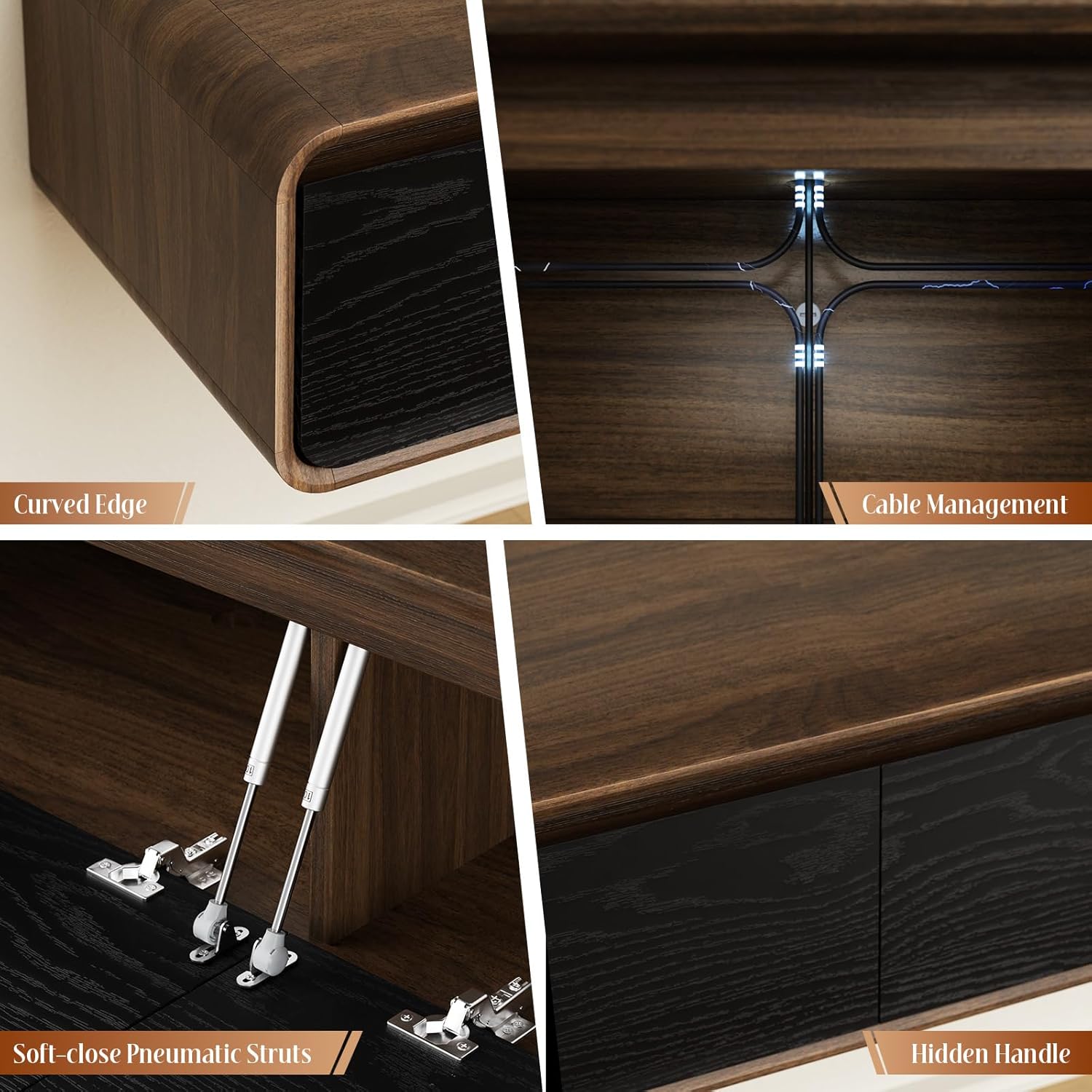 71" Floating TV Stand Wall Mounted, Floating Entertainment Center for TVs up to 80 inch, TV Media Console with Flip-Down Doors, Cable Management for Living Room Bedroom Walnut & Black