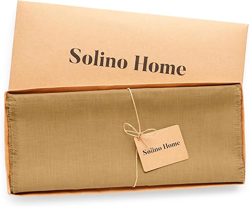 Miniatura 7 de Solino Home Camino de mesa de lino con flecos de 108 pulgadas de largo, 100% lino puro, camino de mesa de comedor camello de 14 x 108 pulgadas para