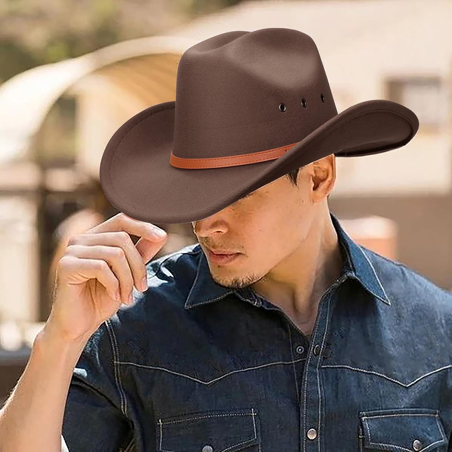 DRESHOW Cowboy Hat for Women and Men Western Felt Cowboy Cowgirl Hat Wide Brim Belt Buckle Retro Fedora Hats Unisex Caps - Image 5