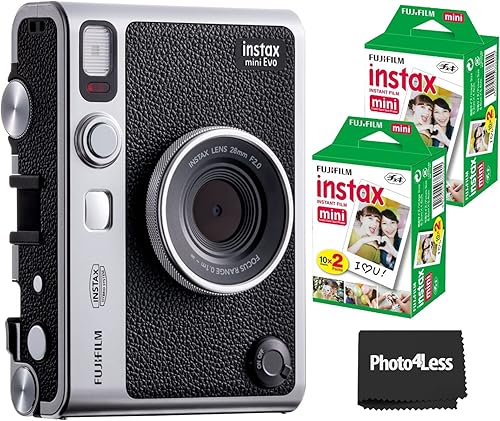 Fujifilm Instax Mini EVO Cámara instantánea híbrida negra + 2 películas instantáneas Mini Twin Pack