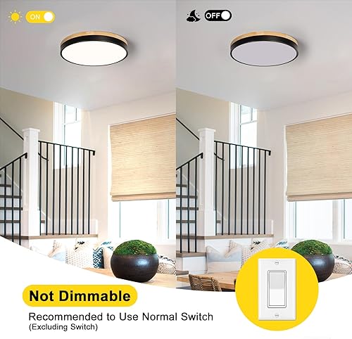 Miniatura 7 de Lámpara de techo moderna de madera, lámpara de techo redonda LED empotrada, lámpara de techo minimalista, accesorios de iluminación de techo negros