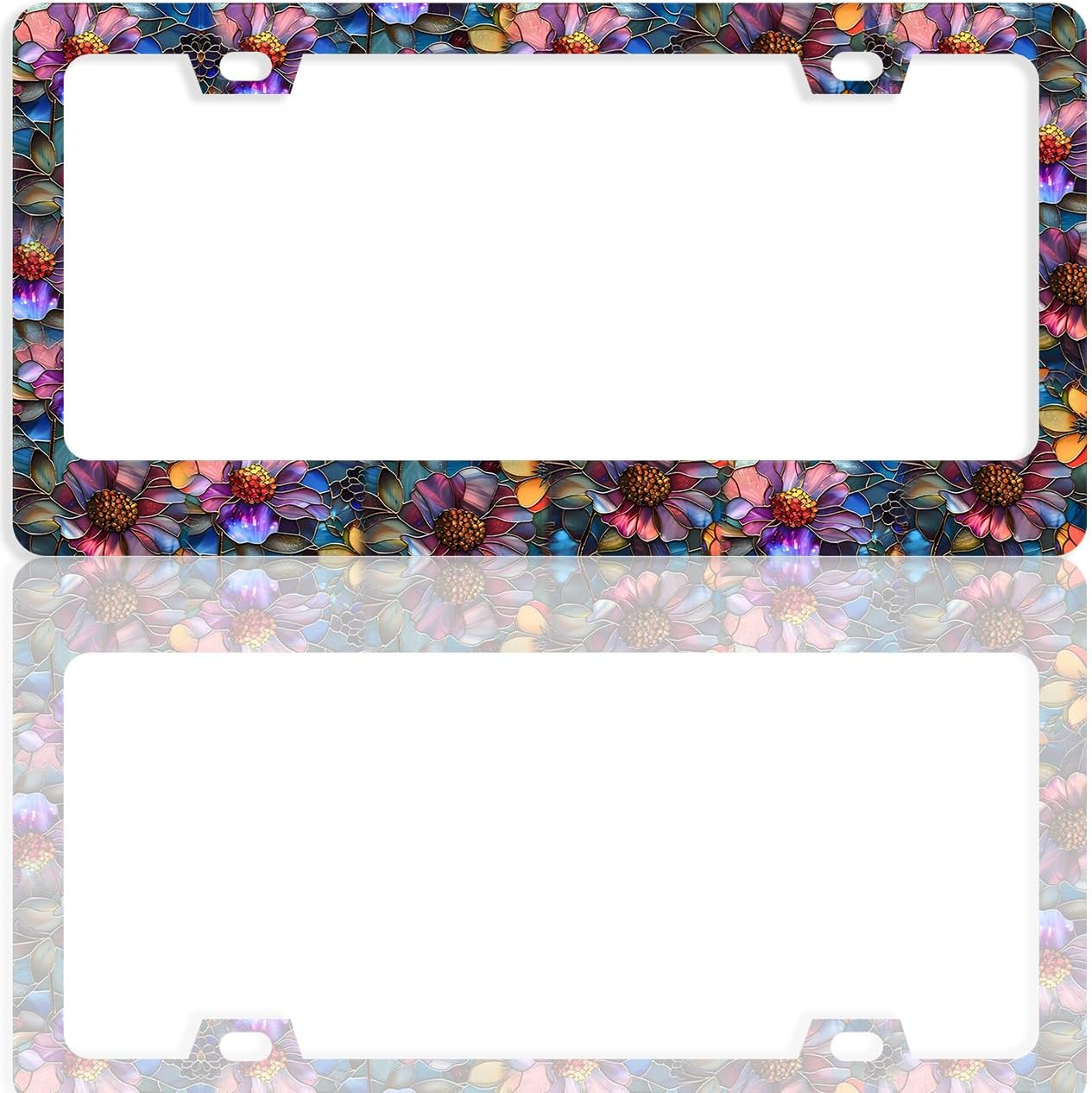 2Packs License Plate Frame Auto Stainless Steel Car Tag Frame with Screws Purple Glass Flower Floral Car Accessories for Women