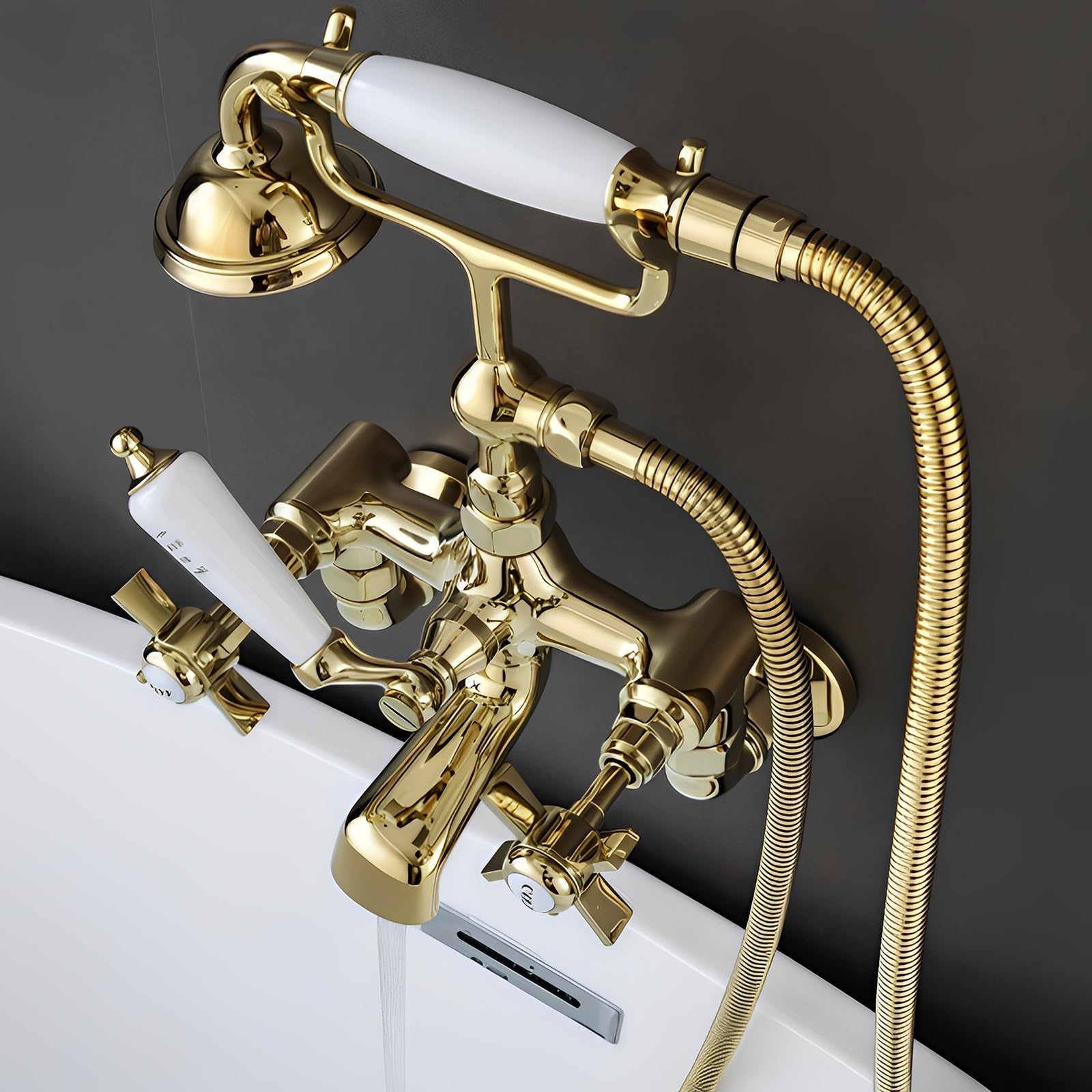 Generico Miscelatore Tradizionale per Vasca da Bagno a Parete da 150 Mm Rubinetto Miscelatore per Vasca E Doccia Maniglie per Rubinetto Rubinetto A Doppia Leva per Vasca Oro