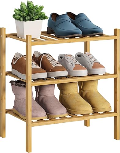 Miniatura 30 de BMOSU Zapatero Pequeño de Bambú de 2 Niveles Premium Estante de Zapatos Apilable Organizador de Almacenamiento para Pasillo Armario Sala de Estar
