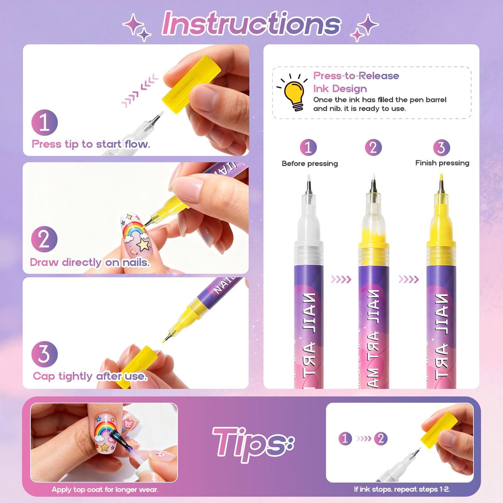 Dabria Nail Art Pens - 12 Colors Doodle Pens -4