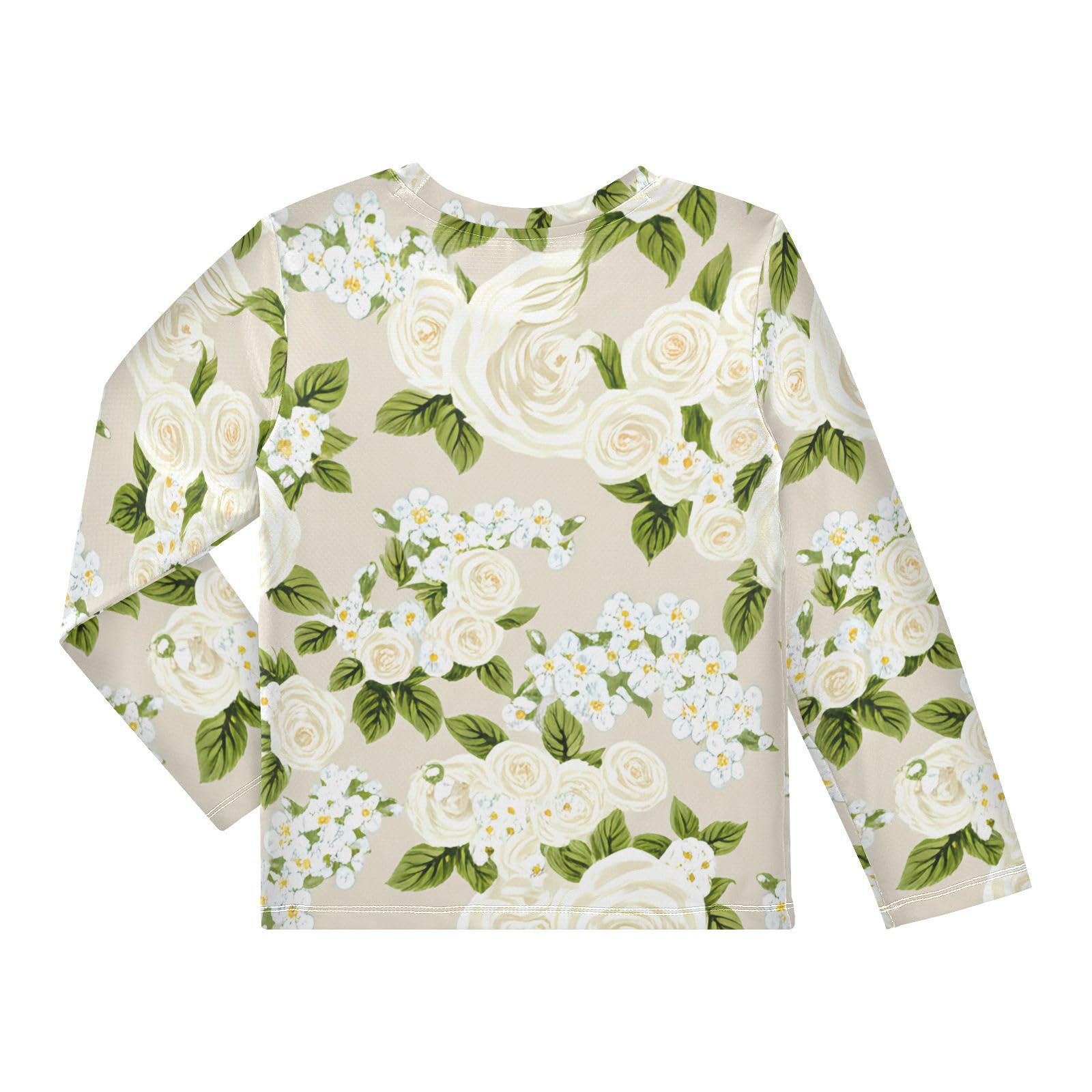 Spirea Blossom Beige Boy's Rash Guard Swim Shirt Long Sleeve Sun Shirt for Kids Toddlers UPF50+ 4T