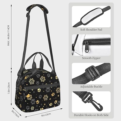 Miniatura 3 de Golden Dogs Paws - Bolsa de almuerzo reutilizable con aislamiento de huellas de animales, bolsa de almuerzo con correa ajustable para el hombro,