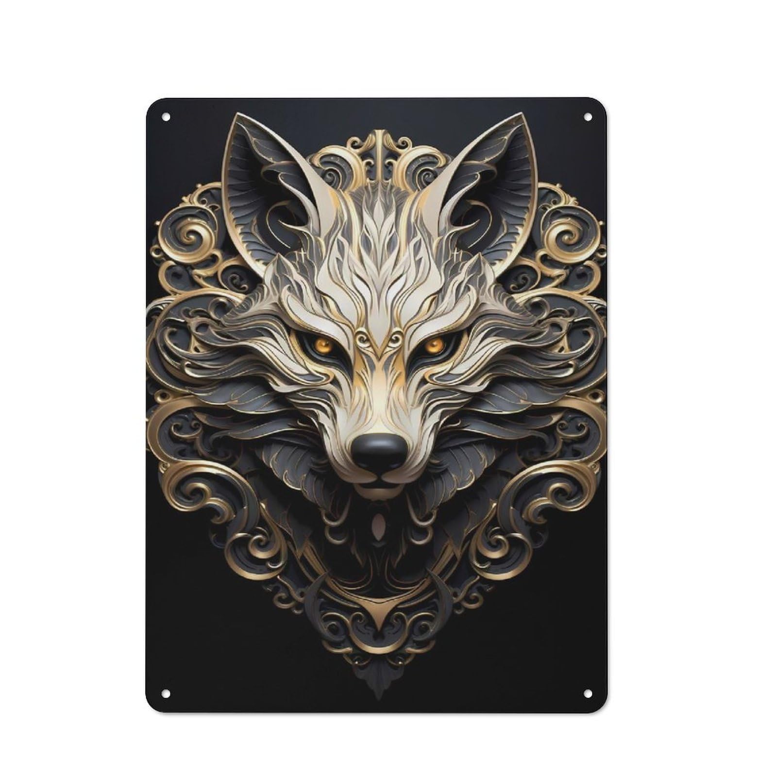 Junmoney Style-21 Vintage Metal Plaque 40X30cm Featuring Majestic Alpha Wolf For Home Bar Wall, A Metal Wall Feature For Home Bars And Entertaining Spaces