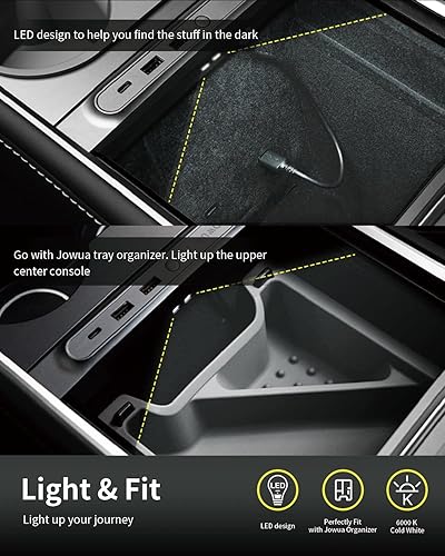 Miniatura 7 de JOWUA Mini barra concentradora LED compatible con Tesla Model Y y Model 3 2021-2023, 1 puerto USB-C, 2 puertos USB-A (36 W)