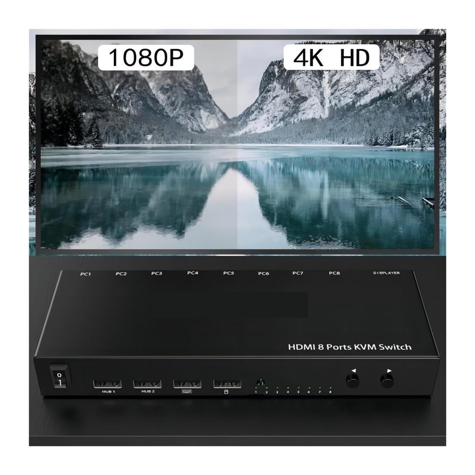 Przełącznik KVM USB, 8-wejściowy, 1-wyjściowy przełącznik obsługujący 4K30Hz