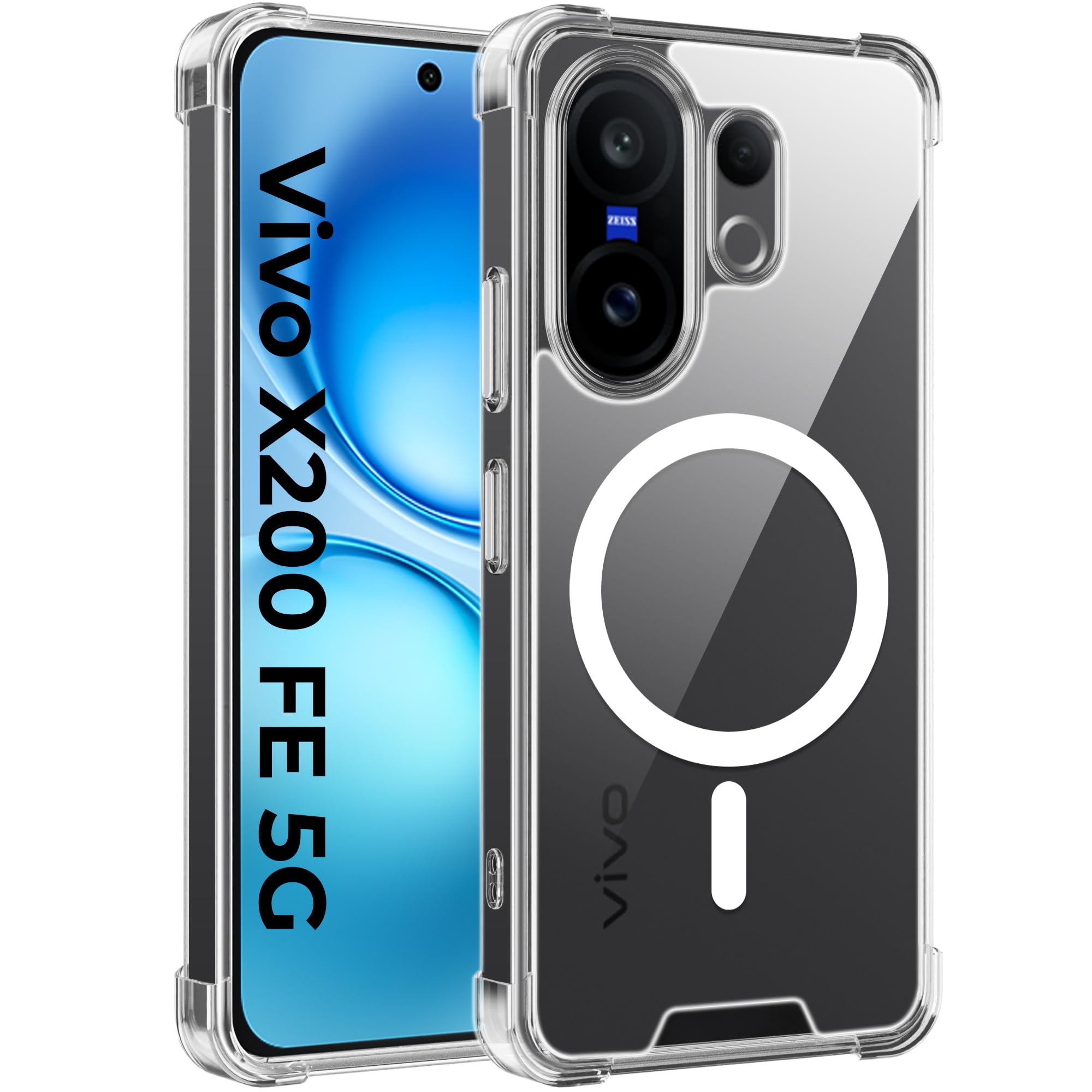 A rtistque Clear Back Cover Case for Vivo X200 Fe | Compatible with Mag-Safe| Acrylic | Transparent Case | Shockproof TPU | Stylish Protective Design | Vivo X200 Fe Back Cover - Transparent