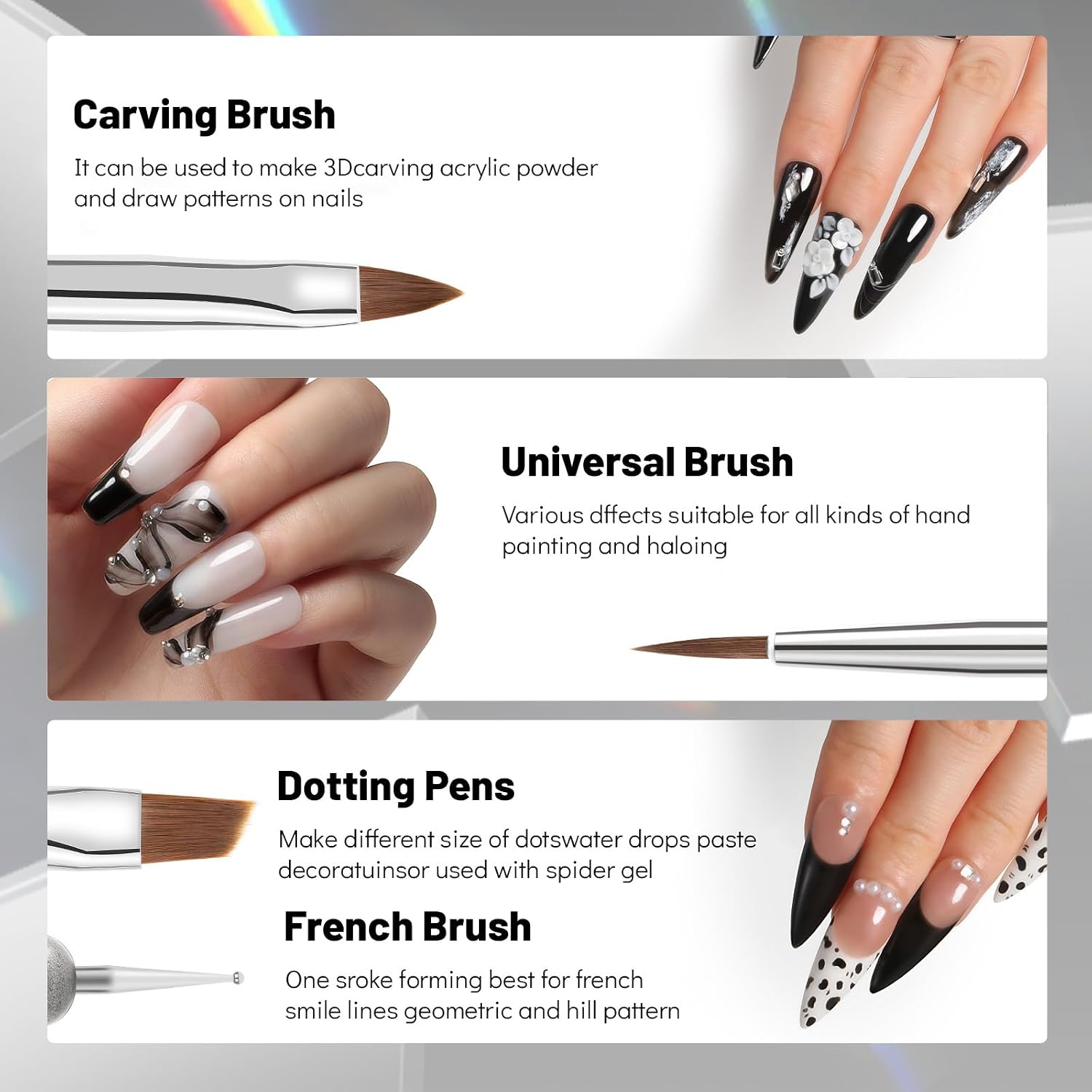 Aokitec Nail Art Brushes Set-8Pcs Nail Art Design Pen Painting Tools for Nail Extension Builder Nail Gel Nail Gel Polish,Nail Art Brushes and Dotting Pens DIY Manicure at Home image 4