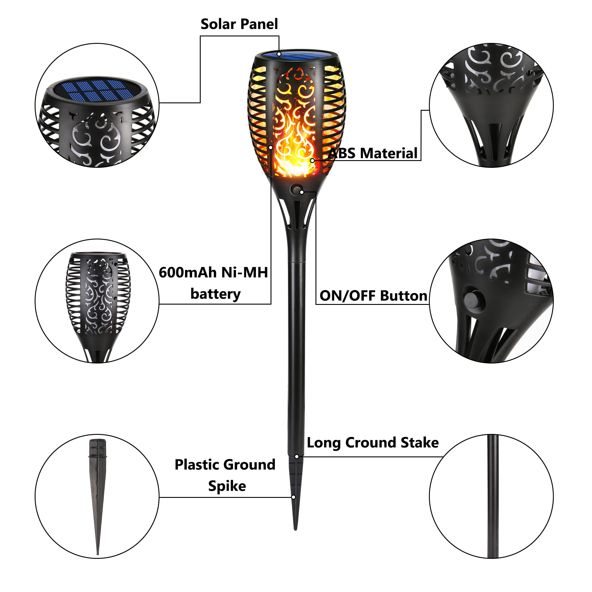 Moxled Luces Solares LED Exterior Jardin, 4 Piezas Antorchas con Llamas Realistas, IP65 Impermeable