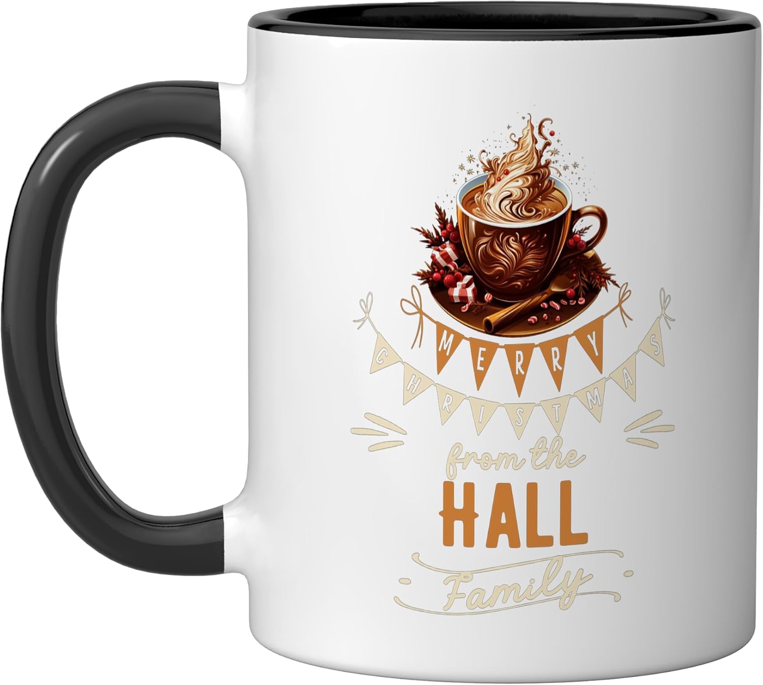 Hall Family Christmas Costume Hot Chocolate Matching Party Ceramic Mug, Black/White, 15oz image 4