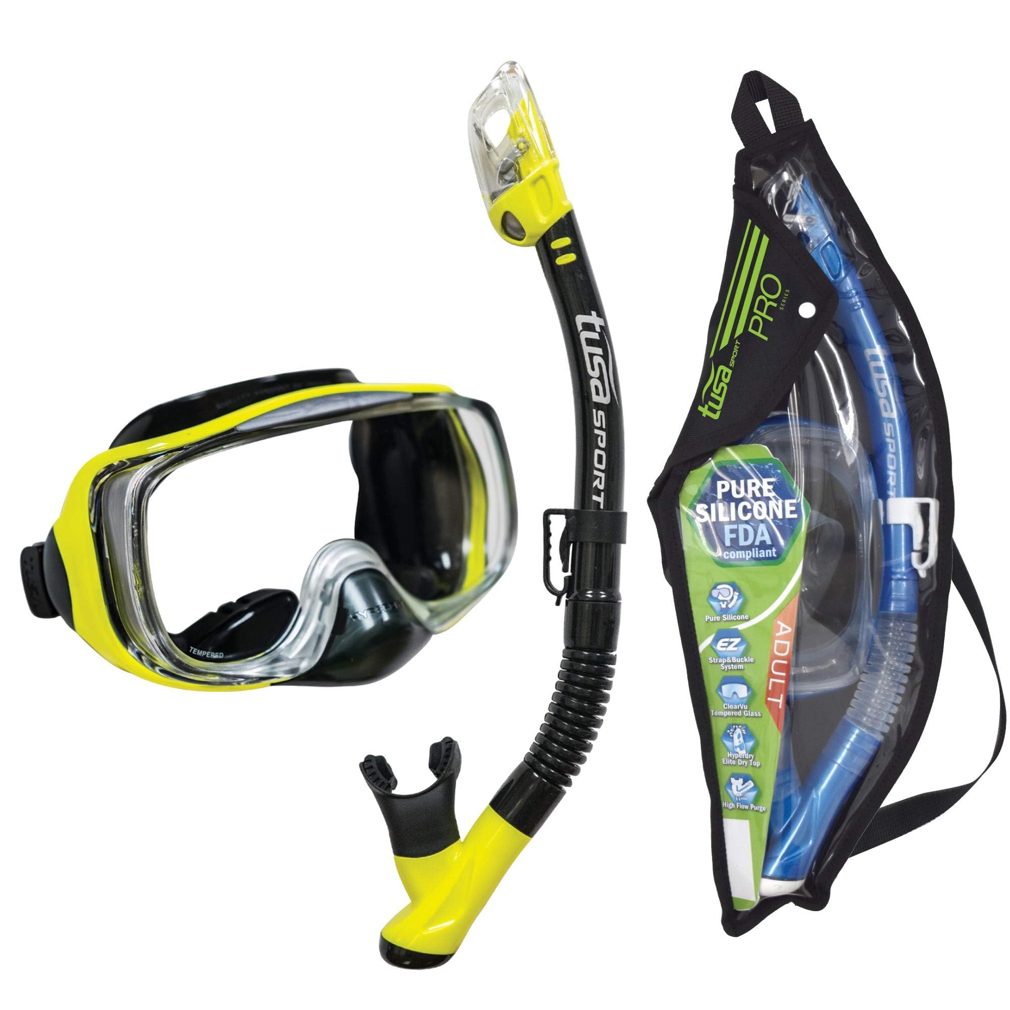TUSA Sport Máscara de purga 3D Imprex para adultos y esnórquel seco, negro/amarillo flash, UC-3325P-BKFY