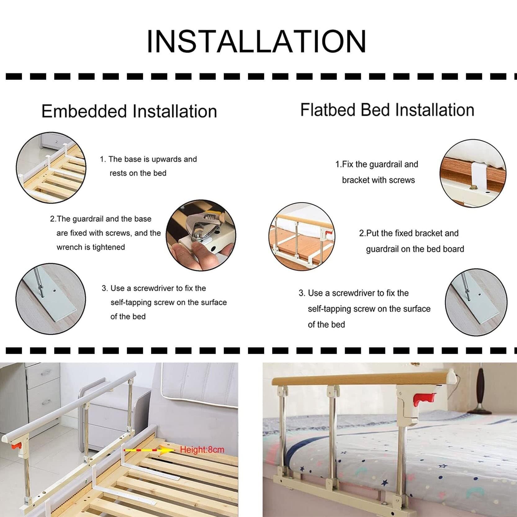 Barandillas plegables para adultos mayores, protector lateral de seguridad para hospital y hogar, barra de parachoques de agarre de metal, fácil de montar, barandilla de cama ajustable para mayor
