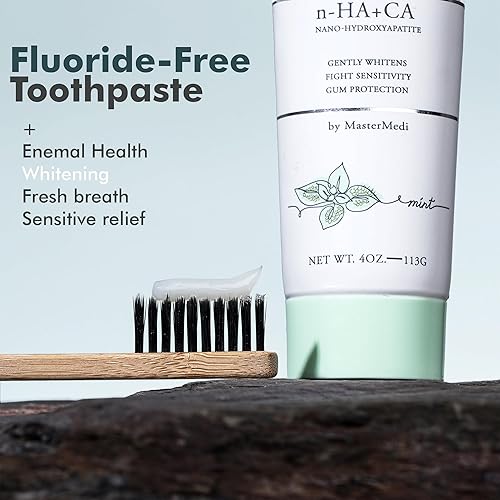 Miniatura 5 de MasterMedi Pasta de dientes natural y raspador de lengua, esenciales orales, sin flúor con nanohidroxiapatita, dientes sensibles y blanqueamiento,