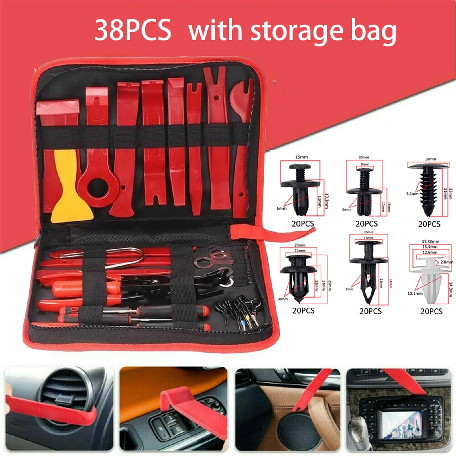 Zestaw narzędzi Narzędzie Do Naprawy Narzędzie do naprawy samochodowego sprzętu audio Klip samochodowy Nit mocujący Panel drzwi Narzędzie do usuwania tapicerki(38pcs plus box)