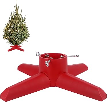 FORUP Christmas Tree Stand, Heavy Duty Xmas Tree Base Holder for Real & Artificial Trees, Fits up to 8.5 Ft Tree, 1.2"-4.3" Adjustable Trunk, 0.42 Gal Water Tank, Red