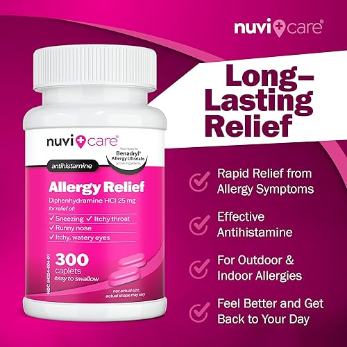 Miniatura 3 de Tabletas para aliviar la alergia  Tabletas antihistamínicas de difenhidramina de 25 mg para secreción nasal, estornudos, picazón en los ojos y