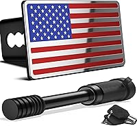 OGYE 2 Inch American Flag Trailer Hitch Cover with 5/8" Anti-Theft Lock - Heavy Duty Stainless Steel 3x5" for Trucks SUVs Jeeps