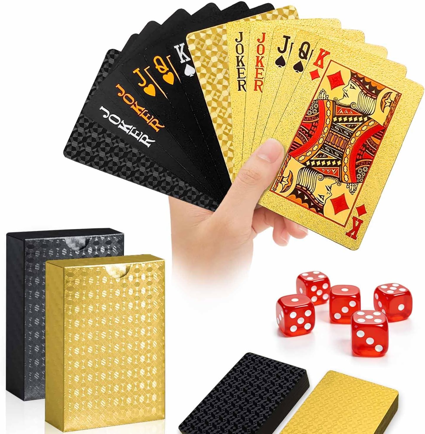 Waterproof Playing Cards 2 Pack Set (Gold + Silver), Premium PET+PVC Plastic Poker Cards, Diamond-Textured, Durable & Luxury Design for Blackjack, UNO, Outdoor Card Games, Pool, Beach, Travel