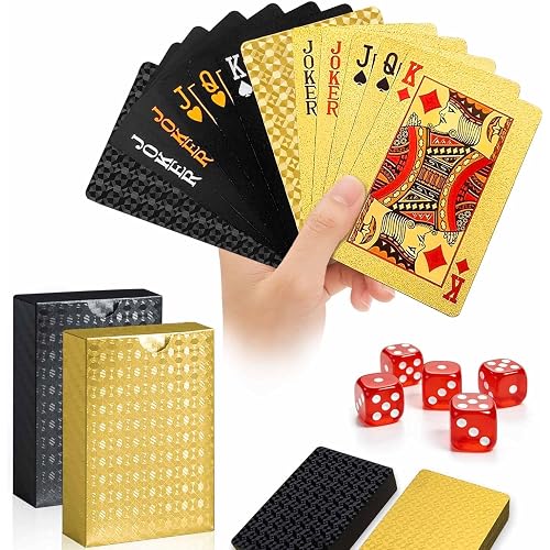 2 Pack Waterproof Plastic Playing Cards, Gold & Black Diamond Texture Luxury Deck of Cards, Waterproof Poker Cards for Pool Beach Party, Ideal for Blackjack, Tarot, Canasta Card Games