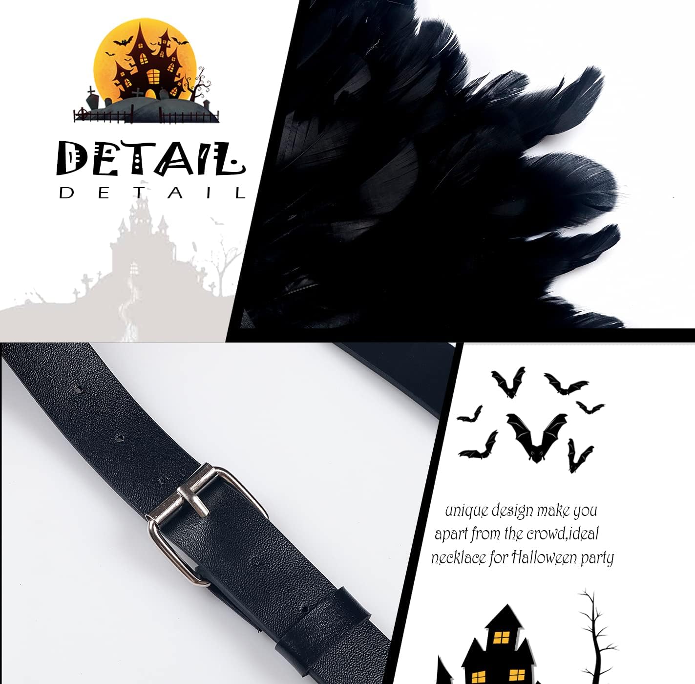 L'VOW Men Gothic Natural Real Feather Epaulet Shrug Shoulder Strap With Belt for Halloween Costume - Image 4