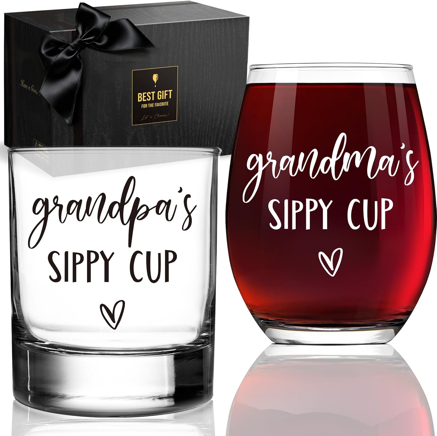 Funny Grandparents Glass Gifts Set for Grandpa and Grandma, grandma & grandpa Sippy Cup set of 2 -15oz & 11oz, Wine and Whiskey Birthday Christmas Glasses Gift Ideas for First Time grandparents-83