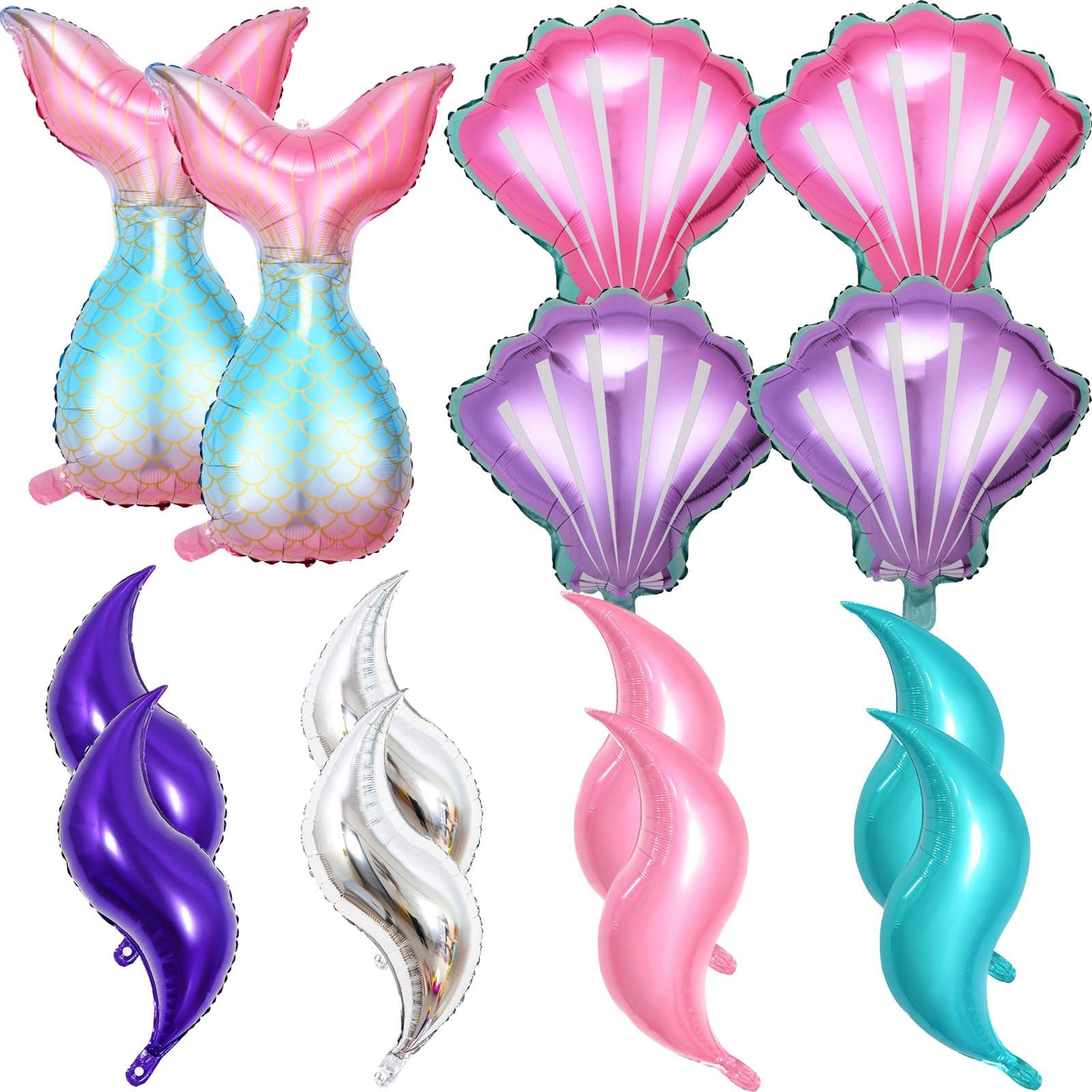 14Pcs Mermaid Balloons Kit, Mermaid Tail Party Decorations Sea Shells Foil Balloons for Girls Mermaid Birthday Party Baby Shower Under The Sea Ocean
