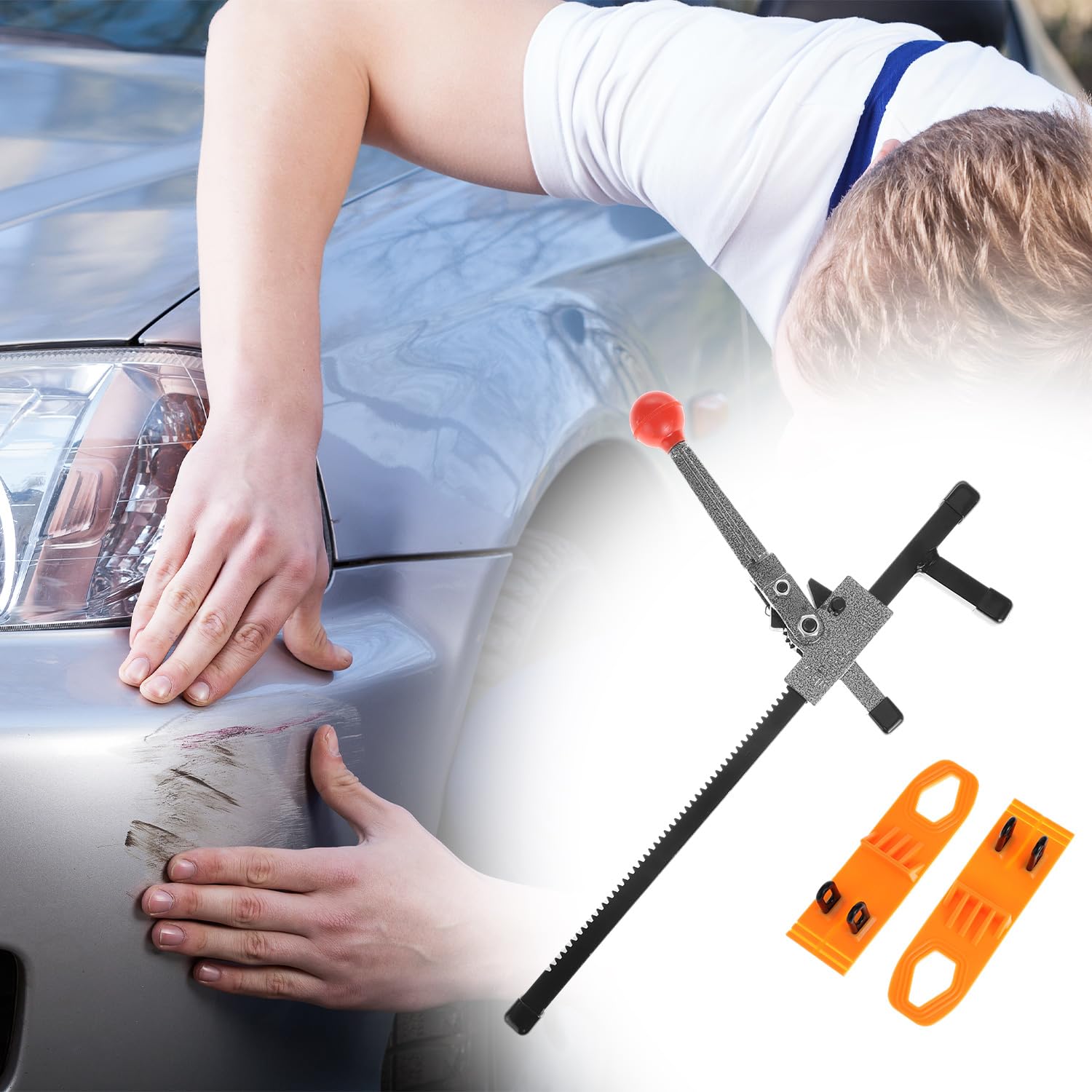QWORK Outil de réparation de bosses de voiture, extracteur de tôle et extracteur de bosses automobile avec design ergonomique