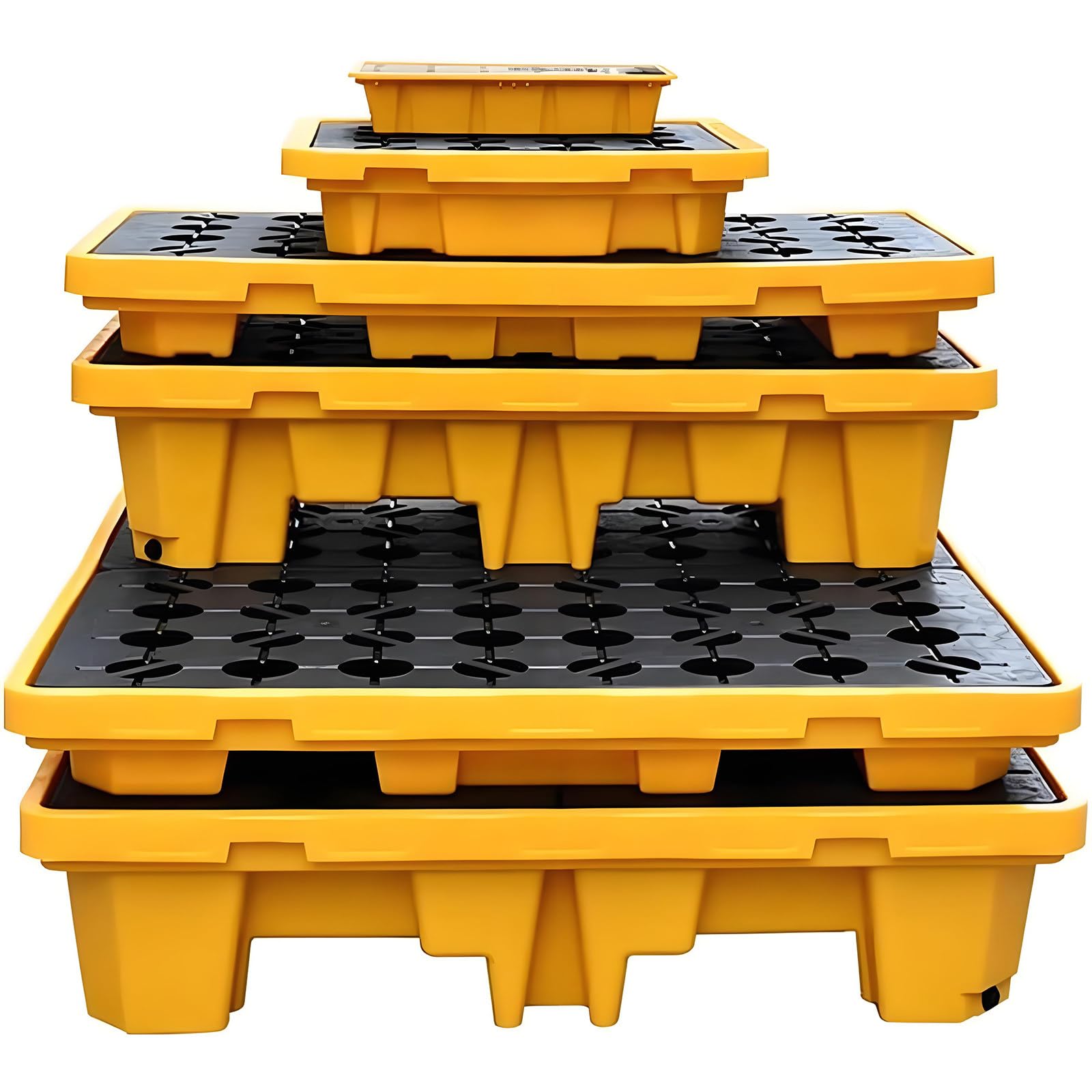 Cubeto de retención y bandeja de paleta para contención de derrames con rejilla modular
