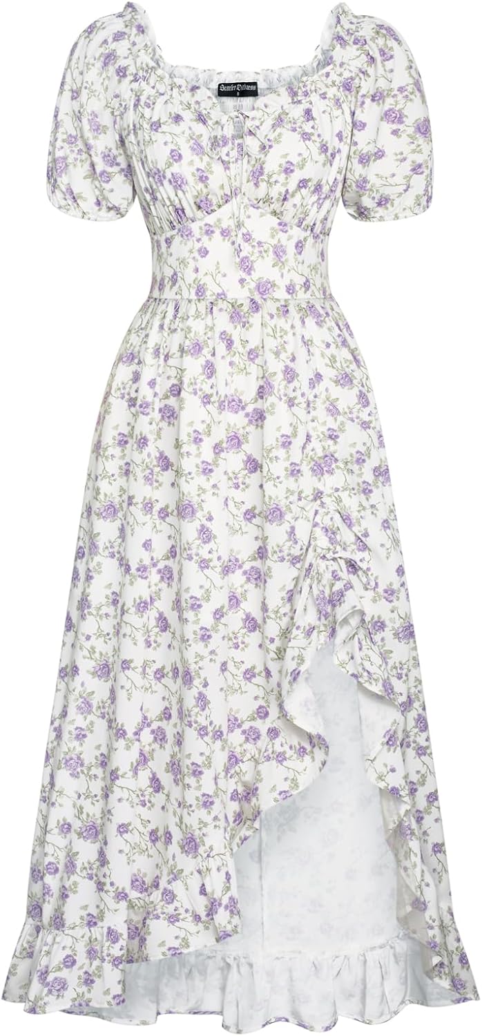 Cottagecore Floral Corset Dress 2026 Summer Sundress Off Shoulder Wedding Geust Dress Purple Floral L