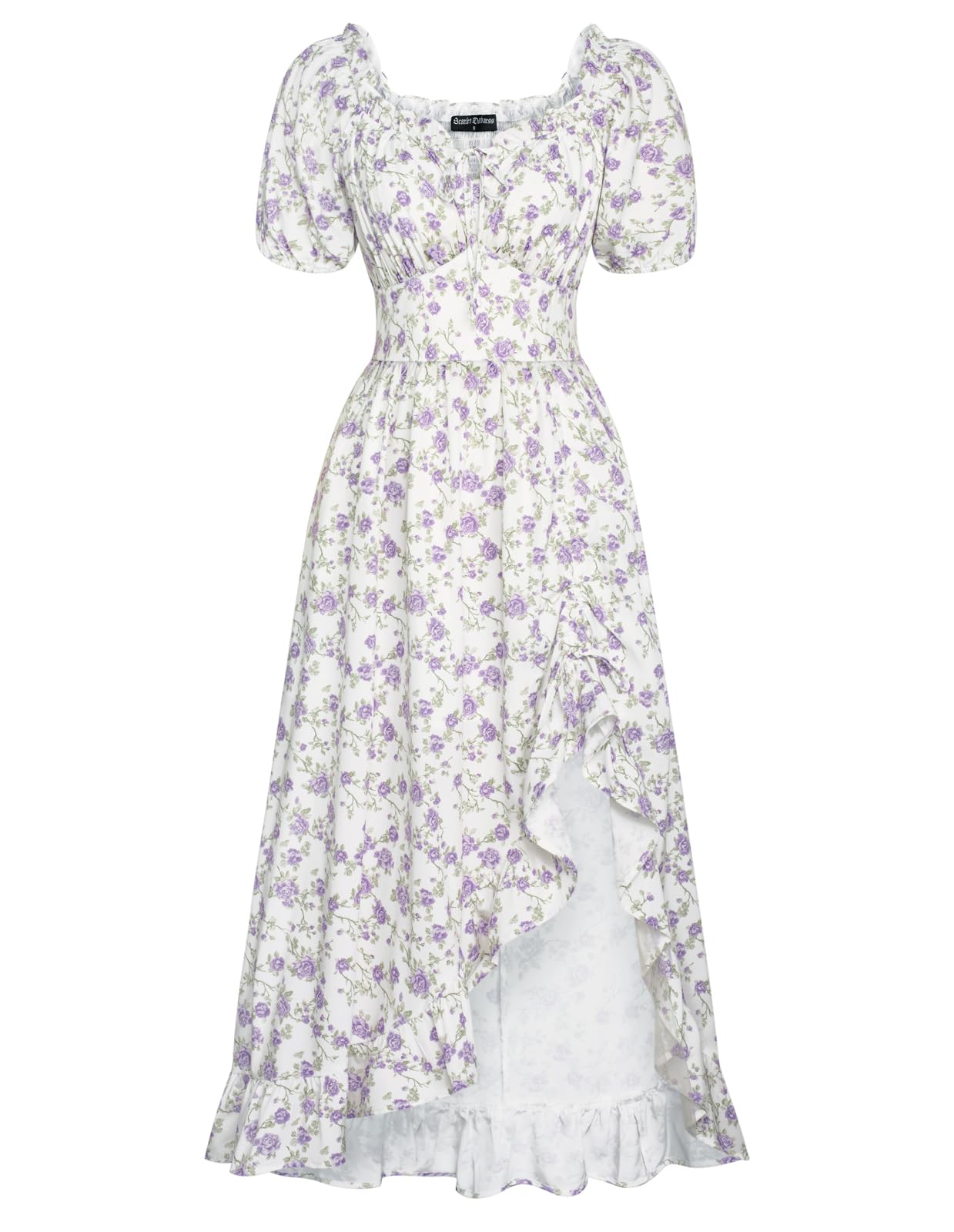 Scarlet Darkness Summer Floral Milkmaid Corset Dress with Pockets, Purple Floral, L