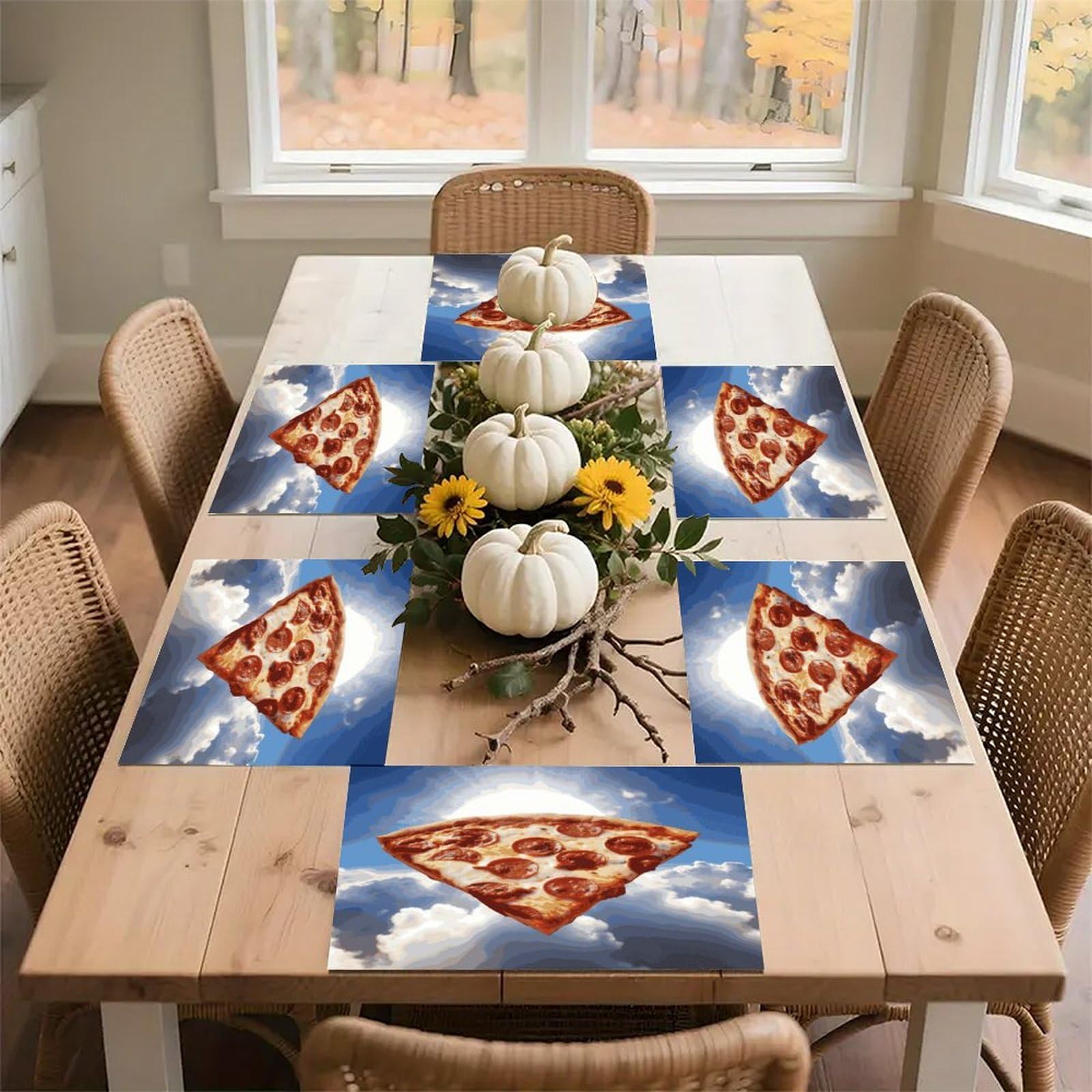 Pizza in The Sky Placemats Heat-Resistant Washable Place Mats Anti Slip Dining Table Place Mats Wipeable Dining Table Mats Kitchen Decoration Placemats 17.7’’×11.8’’