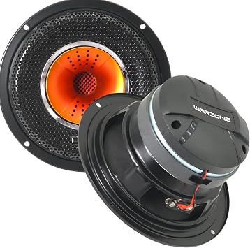 Warzone WZ65Pi 6.5-Inch Car Audio Midrange Driver Speaker Pair with 50mm Aluminum Dome Tweeters, 1000W Max, 320W Rated, 4 Ohm, 25 oz Ferrite Magnet, 110Hz-20kHz