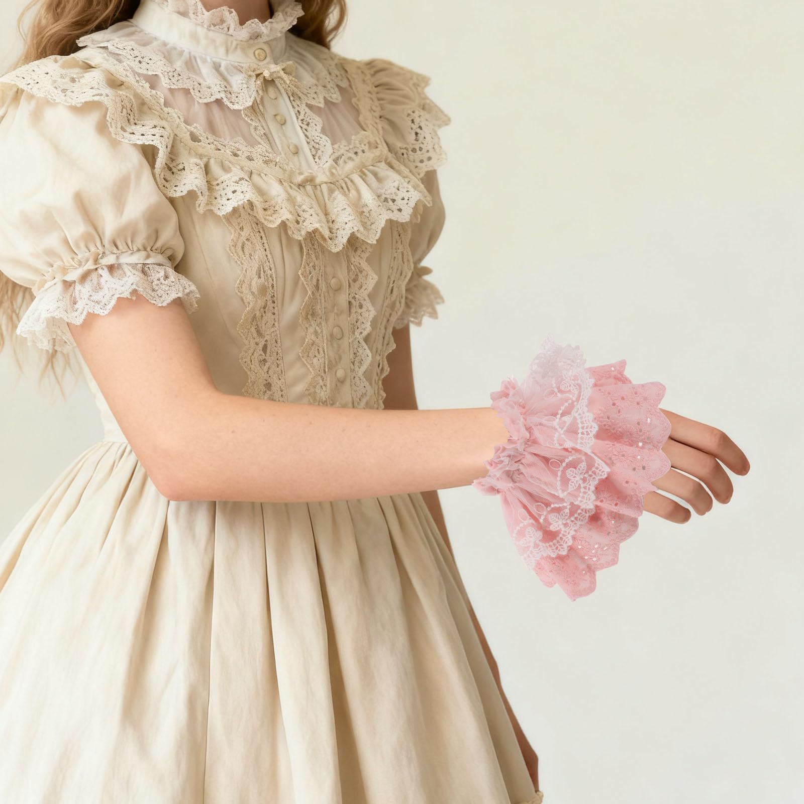 Générique Poignets en Dentelle Lolita Rose pour Femme, Accessoires de Mode Polyvalents en Polyester, Manchons Élégants pour Robe, pour Robe ou Accessoire de Mariage