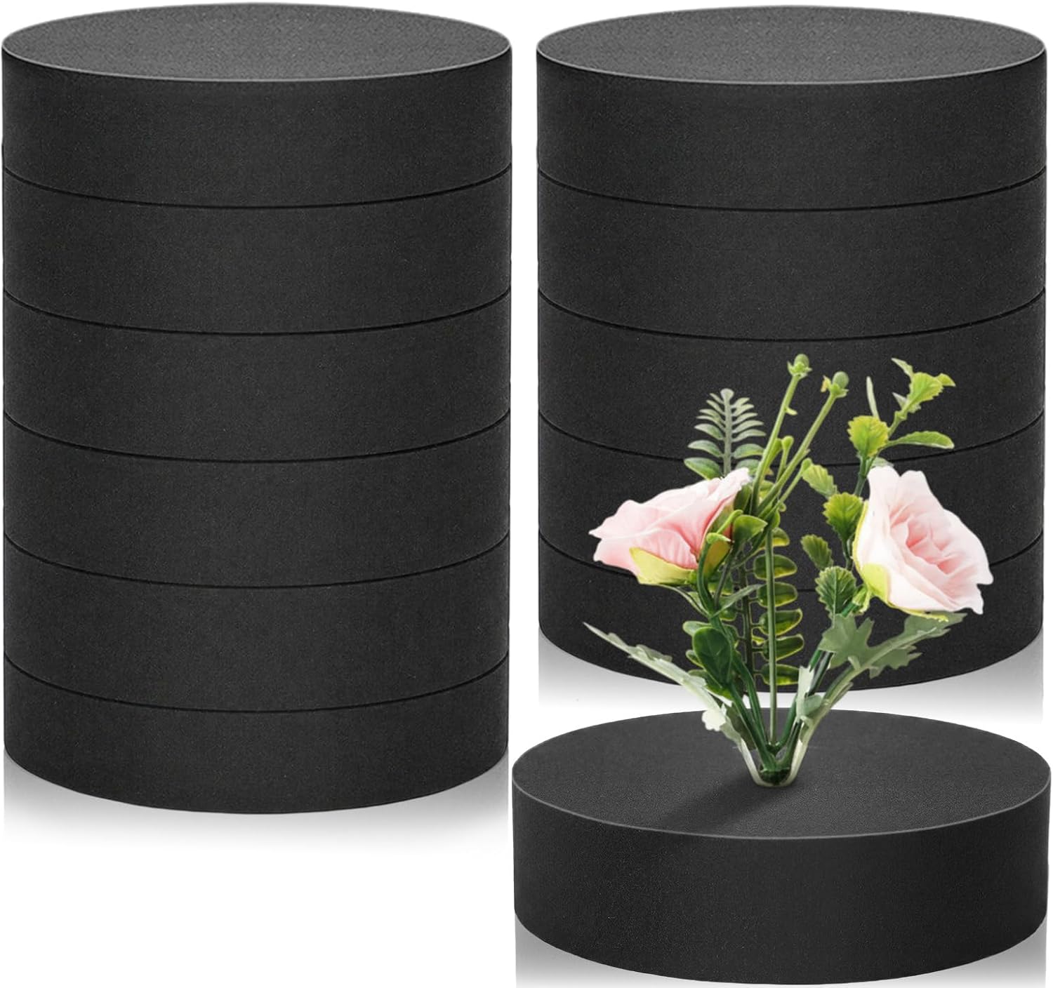 12 Pcs Reusable Floral Foam Blocks Black Water Weather Resistant Dry Floral Foam Blocks 6.5 x 1.57 Round for Artificial Flower Arrangement Outdoor Flower Box Hanging Planters Wedding Decor