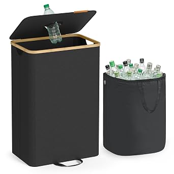 SONGMICS Recycling Bin for Kitchen, 25.1 Gallon, Inner Bag with Handles