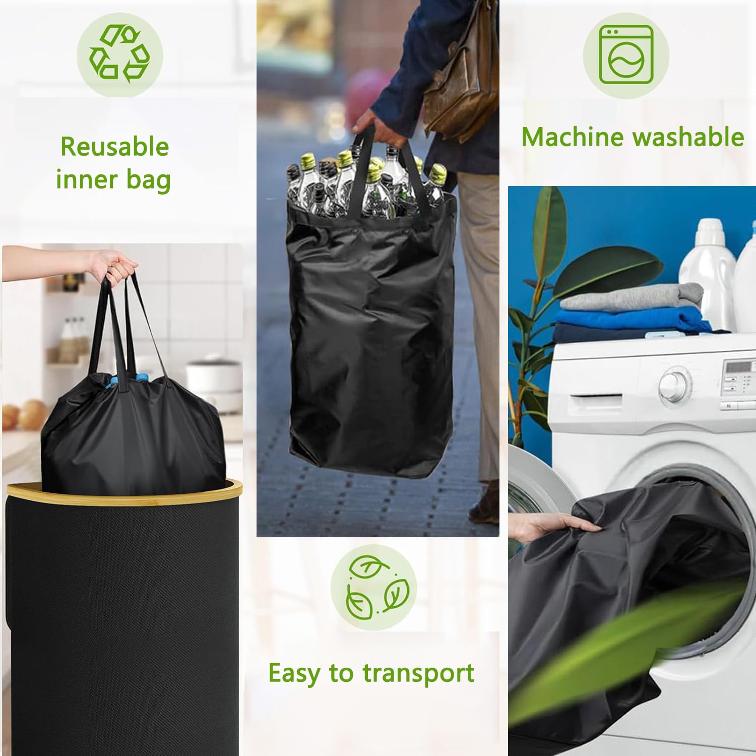 Contenitore per pegni con coperchio, 100 l, contenitore vuoto, con 2 tasche interne rimovibili, per cucina, ripostiglio, colore: grigio