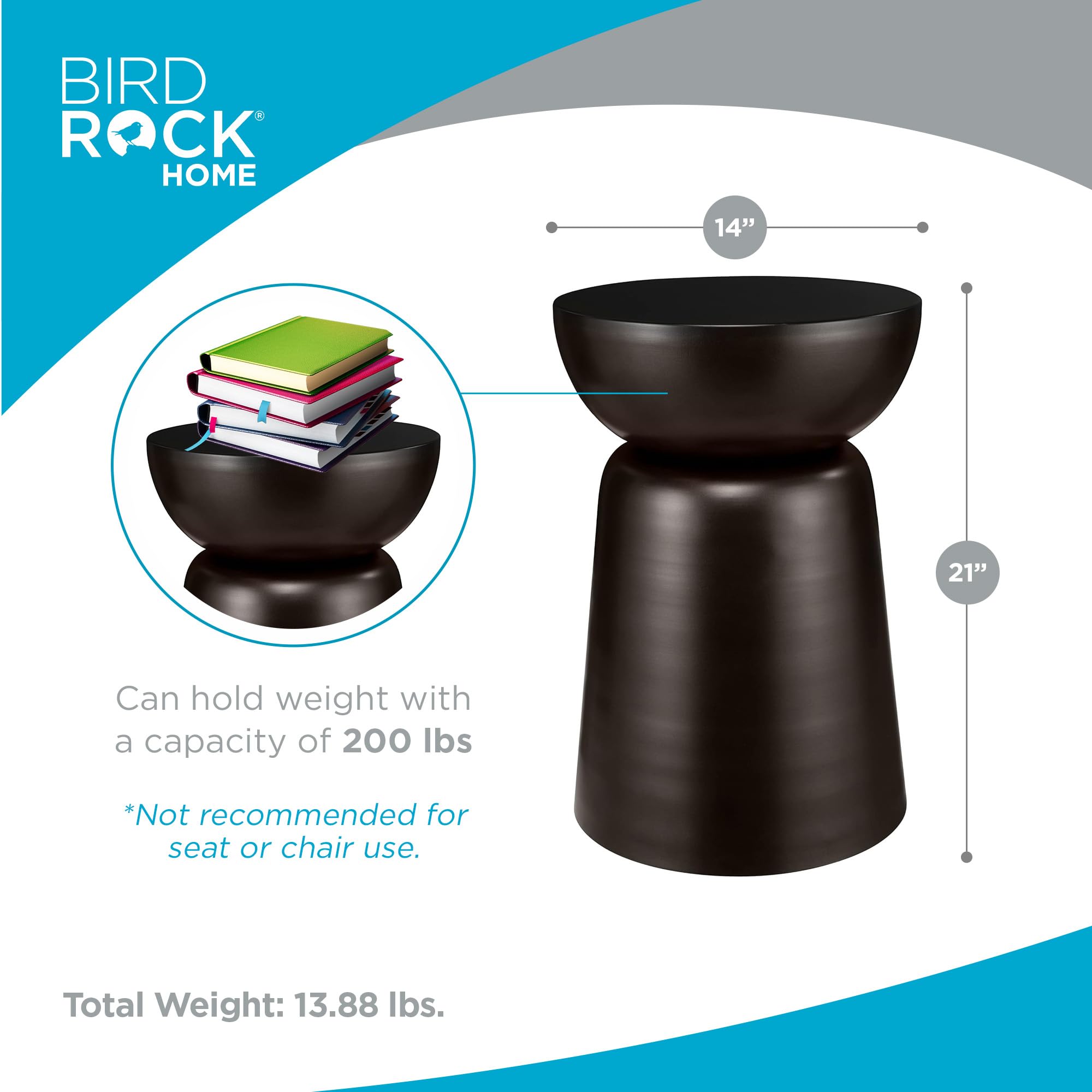 BIRDROCK HOME Metal Decorative Garden Stool and Outdoor Accent Side Table - Modern Industrial Round End Table for Home Furniture, Porch, Patio Decor, Garden, Deck - Dark Antique Bronze, 14" H x 14" D | Decorative Garden Stool, Modern Industrial Round End