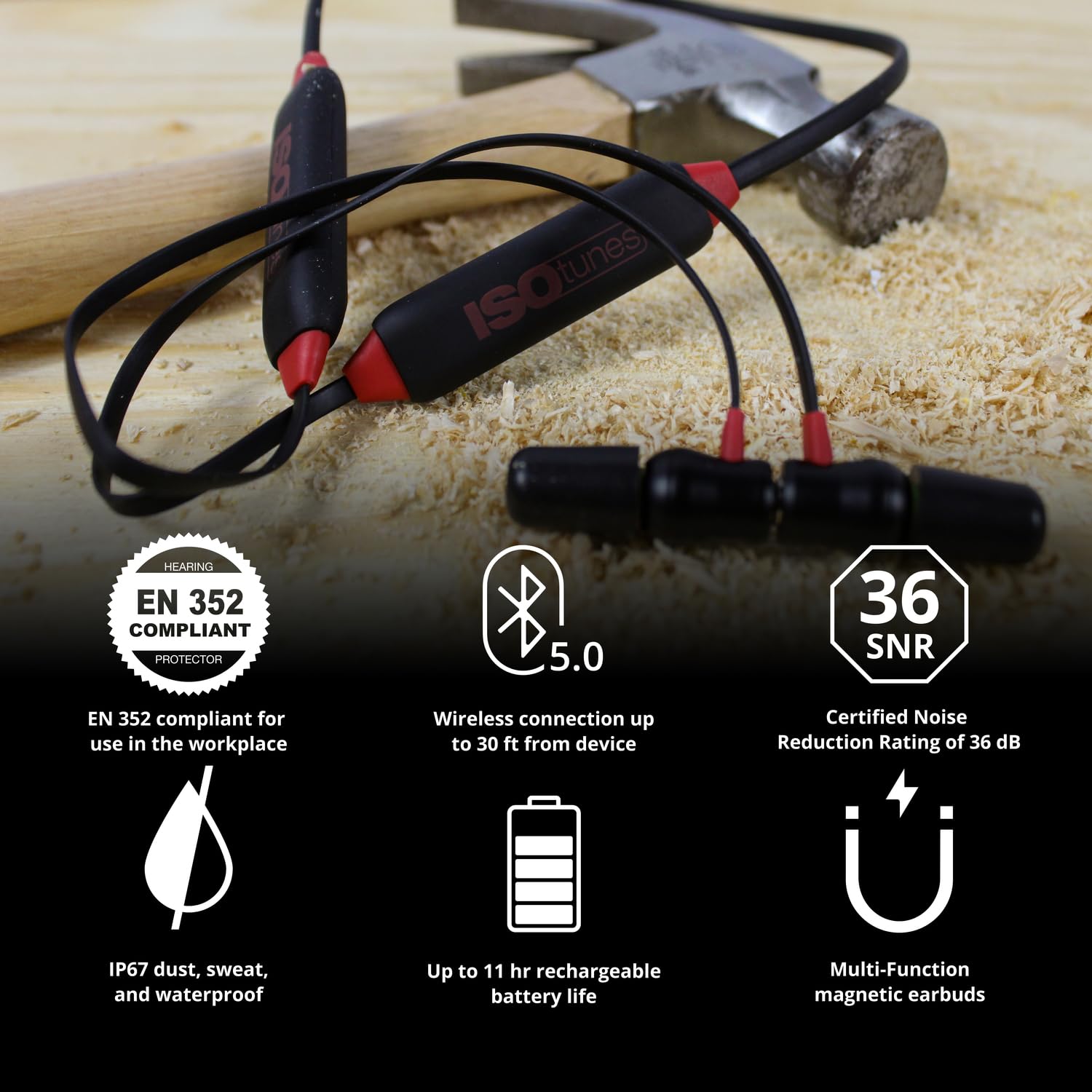 ISOtunes Xtra 2.0 Ohrstöpsel-Kopfhörer: EN352 27 dB Rauschunterdrückung Bewertung, 11 Stunden Batterie, Noise Cancelling Mikrofon, OSHA konform Bluetooth Gehörschutz