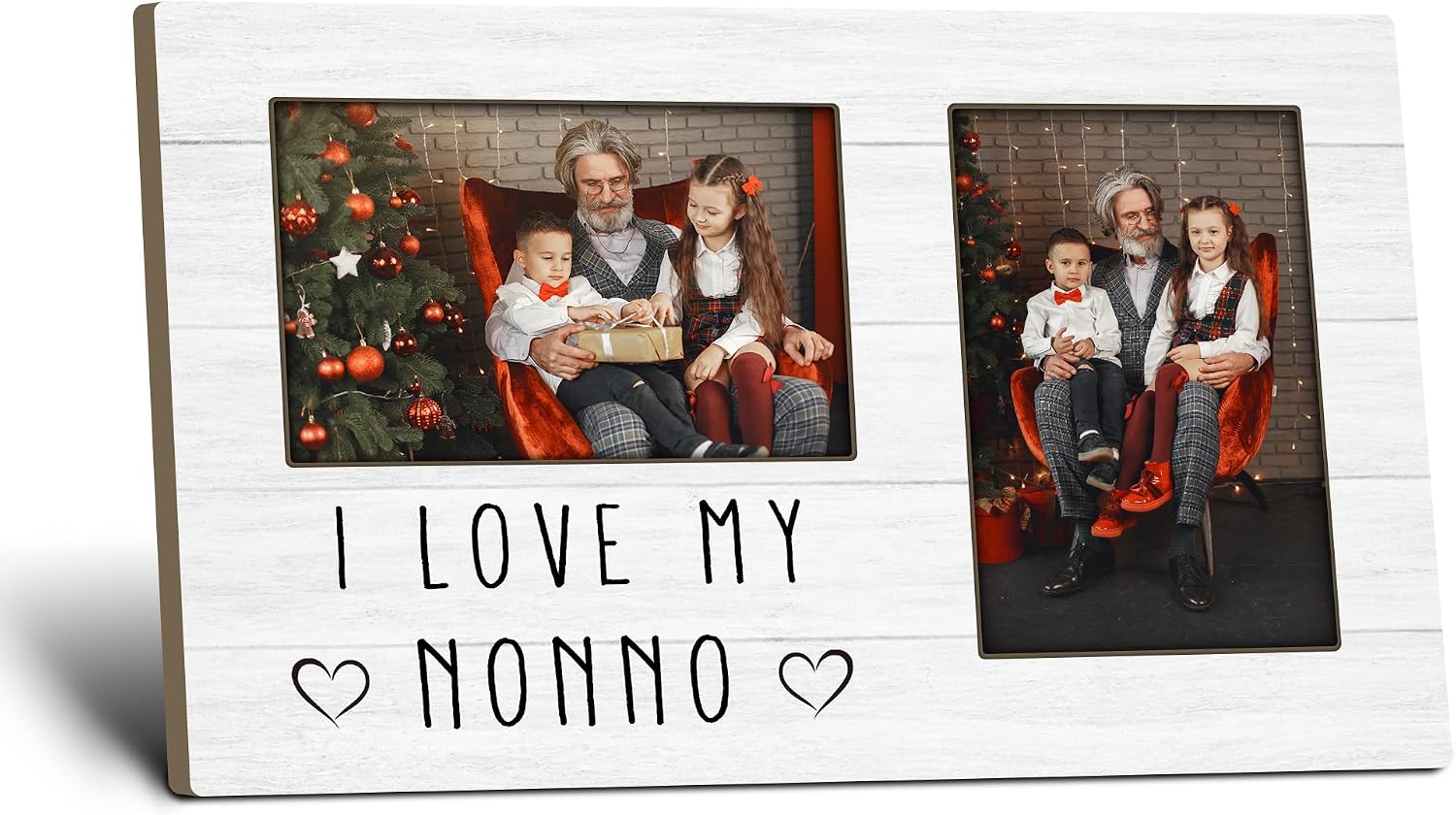 I Love My Nonno Double Picture Frame - Display Two 4x6 Photos,Best Christmas Grandpa Gifts Wood Photo Frame for Wall Tabletop Display, Nonno Gifts Photo Frames for Home Bedroom Room Decor