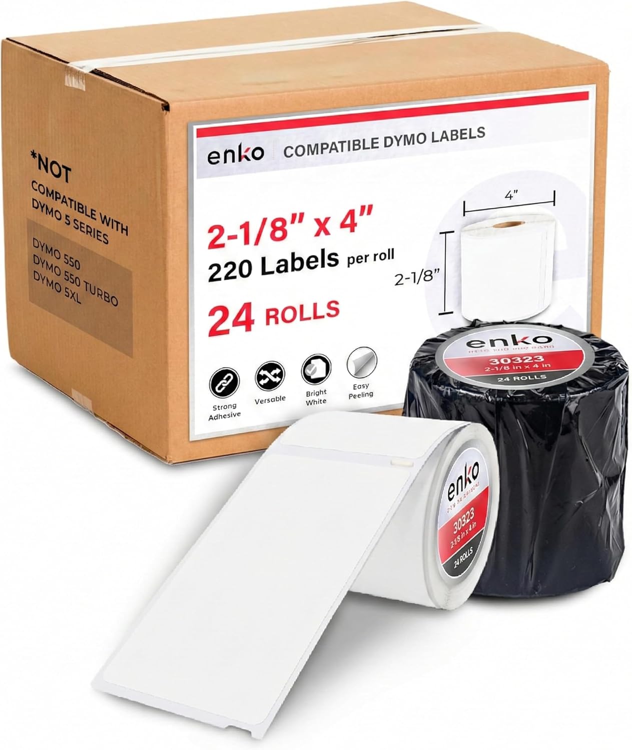enKo (24 Rolls, 5280 Labels) Address & Shipping Labels 30323 (2-1/8 x 4") Compatible for Dymo LabelWriter