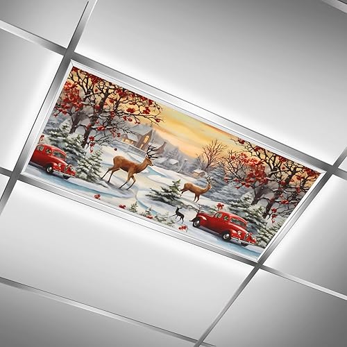 Cubiertas de luz fluorescente de ciervos navideños para aula, 4 x 2 pies, cubierta roja para luz de techo de automóvil, decoración de hospital,
