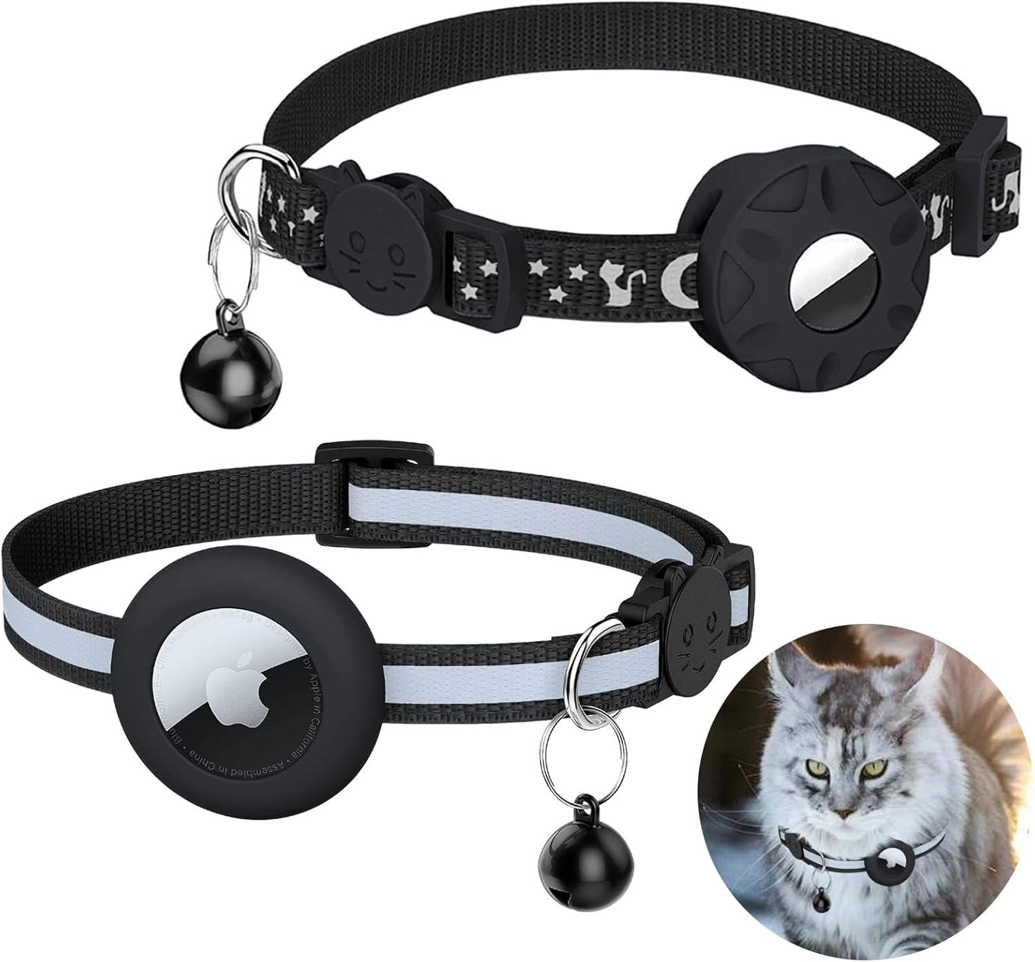 2 Pcs Airtag Cat Collar Set, Lightweight Cat Tracker Collar with Safety